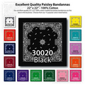 22"x22" Stock Paisley Black Imported 100% Cotton Bandanna